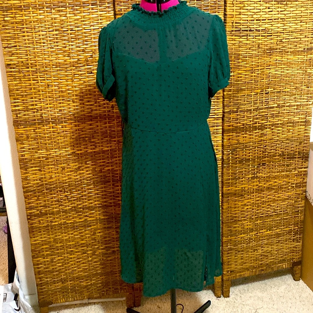EUV Faith and Joy Dark Green swiss.puff sleeves Midi Dress L